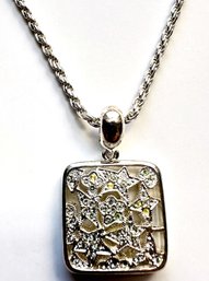 Sterling Silver Italian Chain With Square Pendant Necklace (Pendant Unmarked)