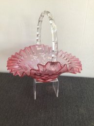 Pink Glass Ribbon Basket