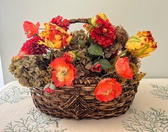 Large Faux Floral & Moss Covered Basket