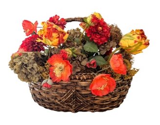 Large Faux Floral & Moss Covered Basket