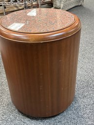 Nice Wood Drum Table With Granite Top