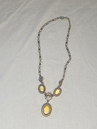 Yellow Gemstone And Pearl Sterling Silver Necklace