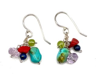 Sterling Silver Muticolor Beaded Dangle Earrings