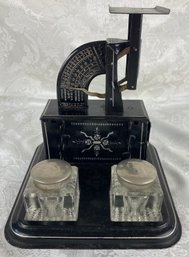 Vintage Desk Scale And Ink Wells