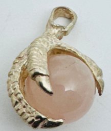 STERLING SILVER DRAGON CLAW HOLDING PINK QUARTZ BALL PENDANT