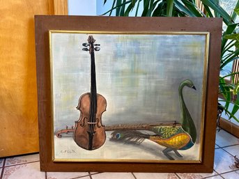 Original Oil Painting 'Peacock And Violin' By Felix