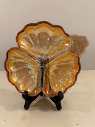 Vintage Jeanette Glass Co. Marigold Carnival Glass 3-Leaf Clover Candy/Nut Dish