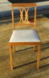 Leg-O-Matic Bridgeport, CT Made Folding Maple Dining Or Bridge Chair With White Vinyl Seat