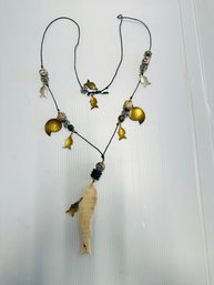 Long Beautiful Fish Pendant Beaded Necklace.     E4-PW