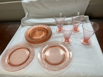 Grouping Of Pink Depression Glass