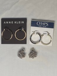 3 Pair Of Earrings - Knotted Chain Posts And Hoops By Anne Klein And Chaps Costume Jewelry