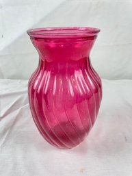 PINK RIBBED PRESSED GLASS VASE