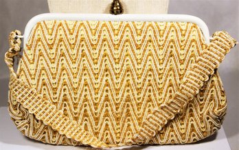 VERY COOL Art Deco Period Gold Thread And Glass Beaded Ladies Purse Evening Bag