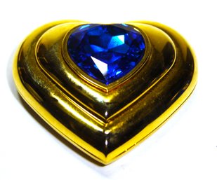 Yves Saint Laurent Gilt Heart Shape Compact W Blue Stone Never Used With Powder