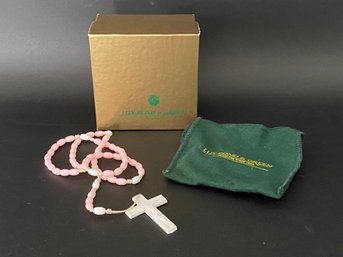 Vintage Pink & White Plastic Rosary Beads In Lux Bond & Green Packaging