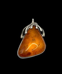 Vintage Handmade Sterling Silver Amber Color Pendant