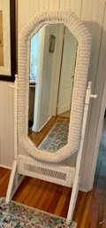 Vintage White Wicker Full Length Freestanding Mirror