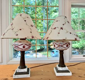 Pair Vintage Bohemian Art Glass Lamps