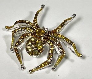 Rhinestone Spider Silver Tone Brooch Pin Of An Arachnid