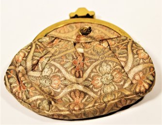 Vintage French Tapestry Change Purse Having Gilt Brass Frame