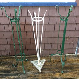 Lot Of Three Antique / Vintage Plant Stands - All Wrought Iron - One Has Cast Iron Base - Three For One Bid !