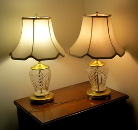 A Pair Of Crystal And Brass Bedroom Lamps By Waterford