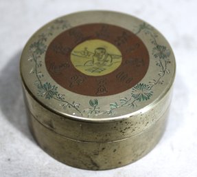 Antique Chinese Bronze Mixed Metals Round Decorated Box