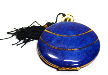 Caron Paris Gilt Metal Round Ladies Compact Having Lapis Exterior