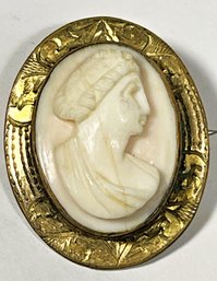 Antique Angel Skin Coral Victorian Cameo Pin Brooch (age Crack In The Coral)