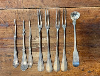 Group Of Silver-plate Snail Forks, Nut Picks & Small Ladle
