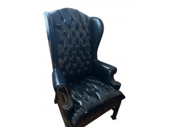 Leather Navy Blue Puckered Wing Back Chair