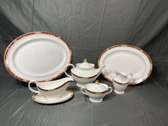 Royal Doulton Sandon H5172 English Fine Bone China Serving Set Platters, Teapot, Sugar & Creamer, Gravy Boat