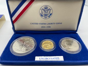 United States Liberty  Coins 1886-1986, Proof Set, Gold And Silver Coins W COA . (#2)