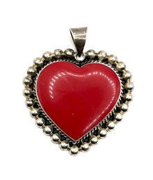 Gorgeous Large Vintage Mexican Sterling Silver Ruby Red Agate Heart Shaped Stone Pendant