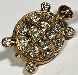 Small Gold Tone Rhinestone Turtle Brooch Pin