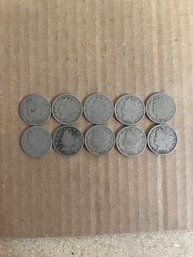 Nice Vintage Lot Of 10 V Nickels