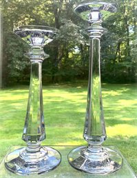 Pair Of Tall And Impressive European Crystal Graduated Candlesticks With Sticker