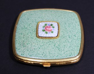 Antique Guilloche Enamel Compact Super Clean, Never Used Condition