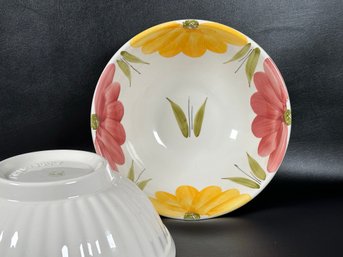 A Pretty Pair Of Large Contemporary Ceramic Bowls, Made In Italy