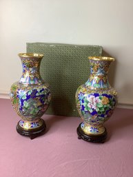 BLUE AND GOLD FLORAL VASES