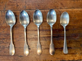 Five Christofle Silver Plate Teaspoons, Cluny & CTF67 Patterns