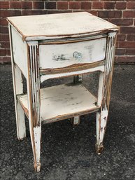 Fabulous Vintage Shabby Chic / Distressed Paint / Single Drawer Stand With Glass Knob - GREAT PAINT - WOW !