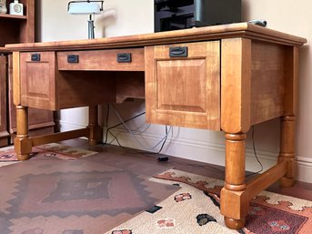 A Hard Wood And Leather Office Desk