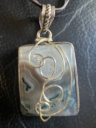 Silver Wire Wrapped Square Agate Pendant