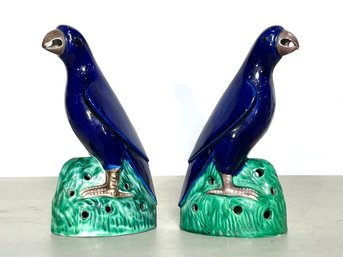 A Pair Of Large Vintage Majolica Birds