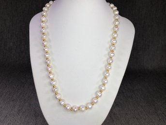 Incredible Brand New Genuine Cultured Baroque Pearl 18' Necklace With Gold Spacers - Very Pretty Piece !