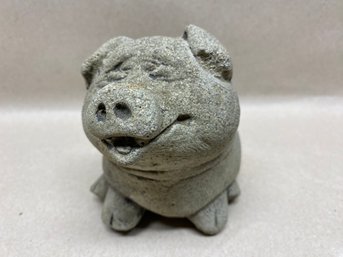 Adorable Cement Concrete Smiling Pig Statue.