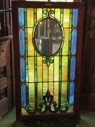 Fabulous Leaded / Stained Glass 30' X 53'  Window With Oval Mirror - Plaque Says Reflections - Nice Piece !