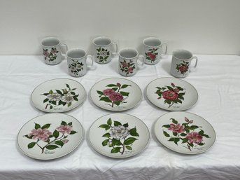 Lot Of 6 J.W.K. Bavaria Porcelain Cups And Saucers Western Germany 6 Flower Plates Botany