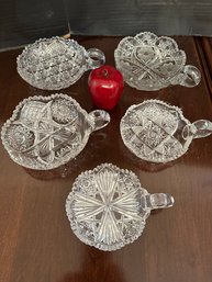 Collection Of 5 Vintage Cut Glass Nappy Dishes